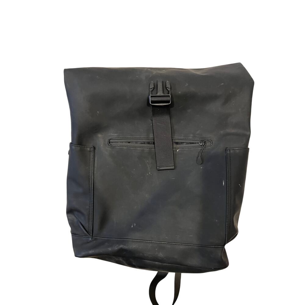 Top Loading Drawstring Faux Leather Black Backpack - Picture 3 of 3